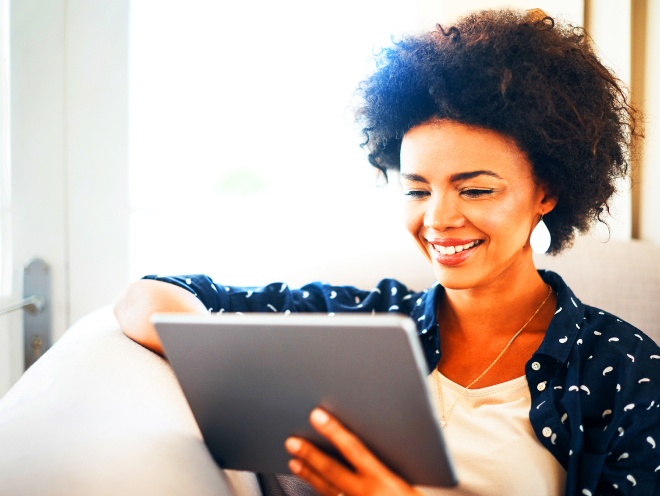 person reading podcast